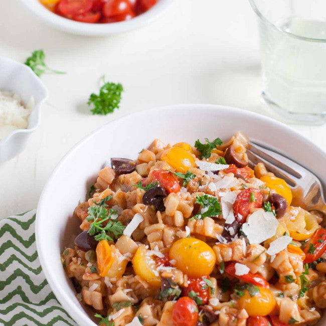 One Pot Pasta Puttanesca with Puzzle Pasta
