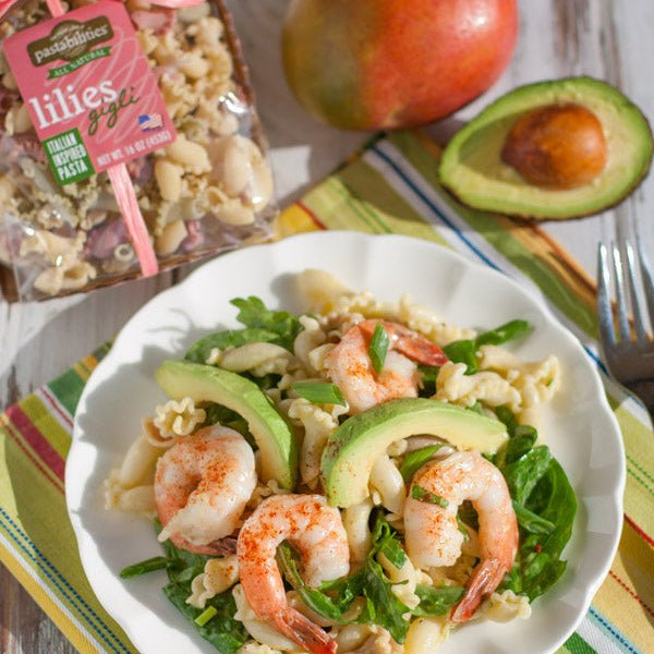 Shrimp, Avocado, & Spinach Pasta with Mango Vinaigrette - World of Pastabilities