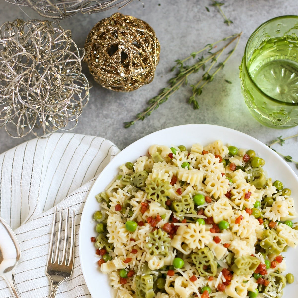 Snowman Pasta with Crispy Pancetta, Peas & Parmesan - World of Pastabilities