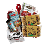 Front view of Baseball Pasta bag showcasing baseball-shaped tan and green pasta pieces with product label visible