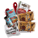 Front of 14 oz Basketball Pasta bag showing tri-color basketball-shaped pasta and orange label on white background