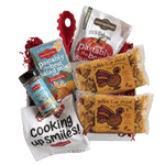 Front view of 14 oz Gobble Gobble Turkey Pasta bag showing turkey-shaped pasta made with 100% durum wheat on white background