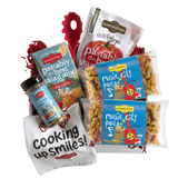 Front of 14 oz Music City Pasta bag showing blue Pastabilities label and red and yellow music-shaped pasta