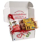 Front view of 14 oz Cheerleading Pasta bag showcasing cheerleader- and megaphone-shaped pasta with yellow label on white background