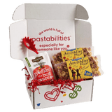 Front view of 14 oz Cheerleading Pasta bag showcasing cheerleader- and megaphone-shaped pasta with yellow label on white background
