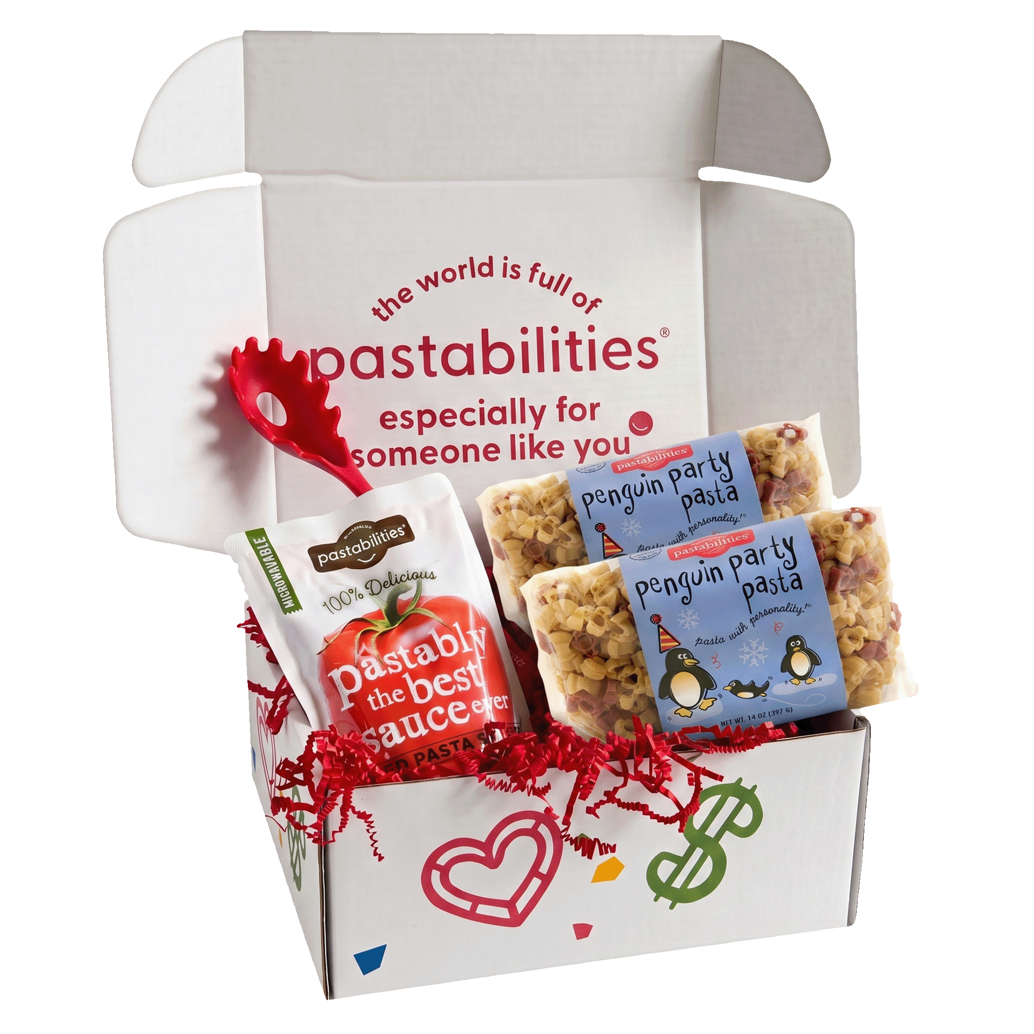 Front view of two 14 oz bags of Penguin Party Pasta showcasing penguin-shaped fun pasta on white background