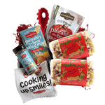 Front view of two 14 oz bags of Reindeer Pasta showing multicolored reindeer-shaped pasta and red label on white background