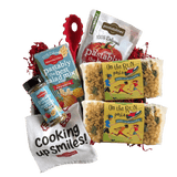 Front view of two 14 oz On the Run Pasta bags showcasing runner-shaped pasta and yellow label on white background