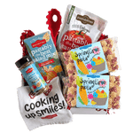 Front view of Springtime Pasta deluxe gift box with two 14 oz bags and pastel flower-shaped pasta
