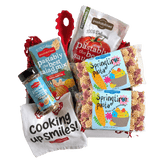 Front view of Springtime Pasta deluxe gift box with two 14 oz bags and pastel flower-shaped pasta