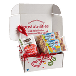 Front view of two 14 oz Springtime Pasta bags showcasing pastel spring label and multicolored flower-shaped pasta on white background
