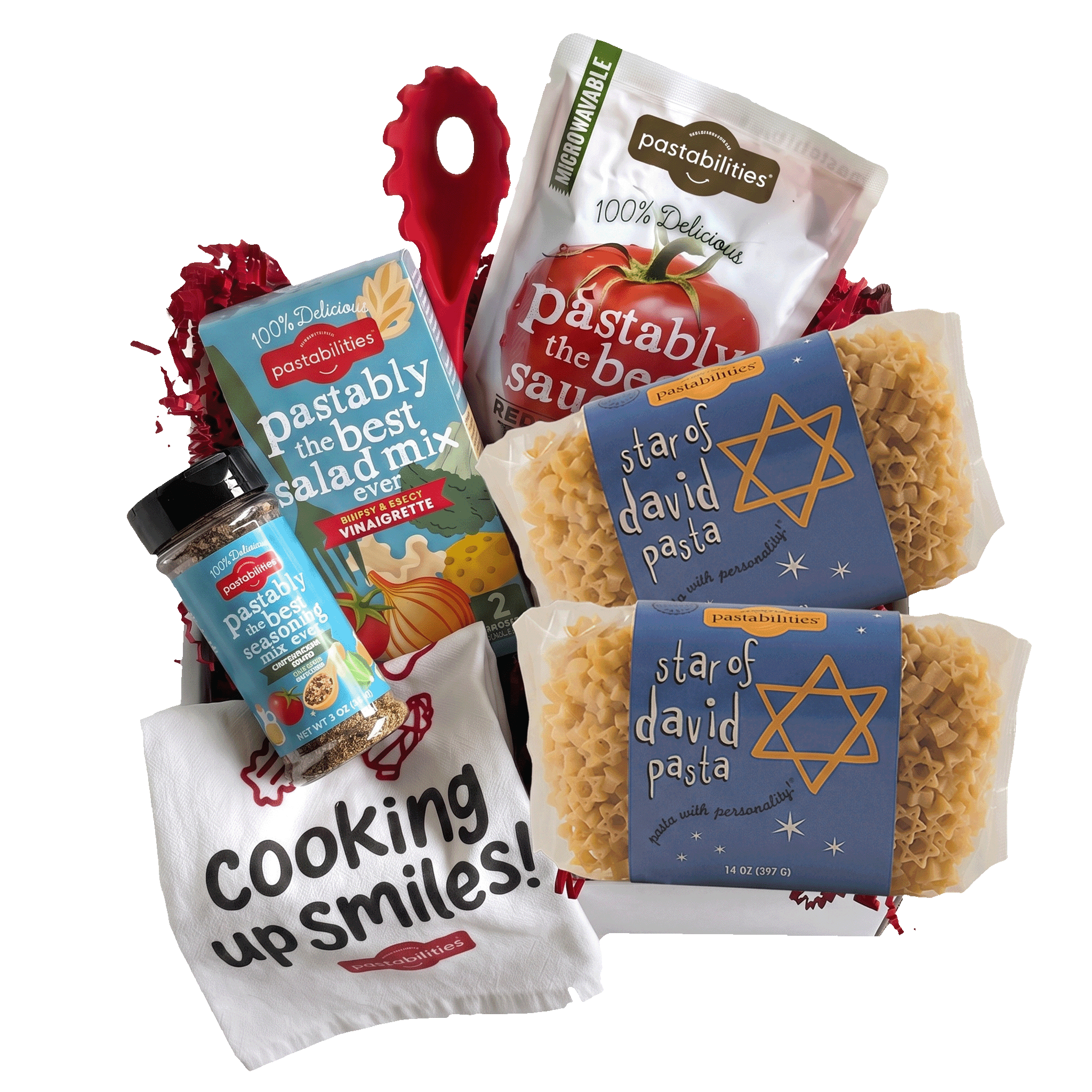 Close-up of Star of David pasta pieces showcasing star-shaped 100% durum wheat pasta on white background