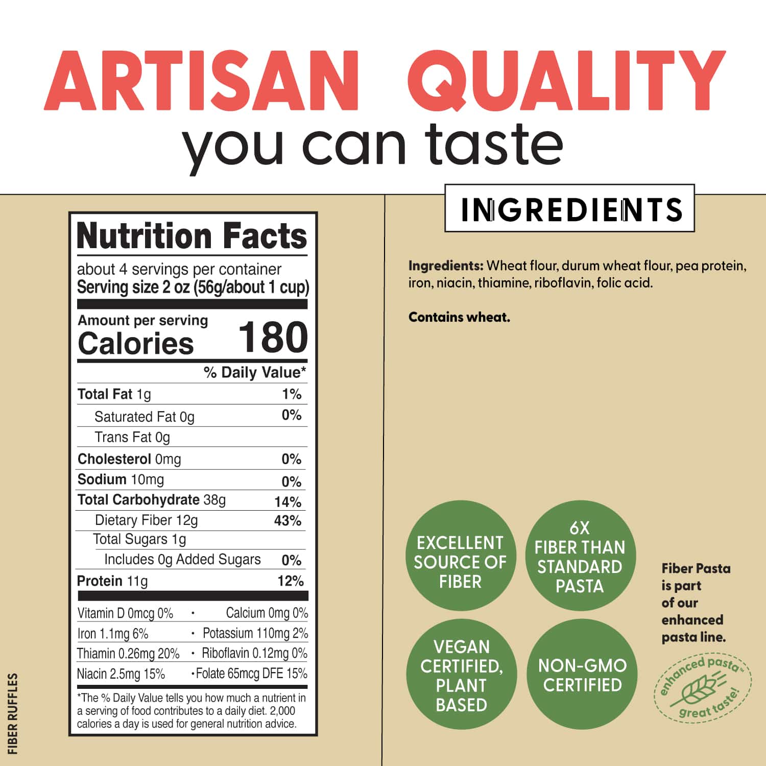 Ingredient list for Fiber Pasta Ruffles - High Fiber