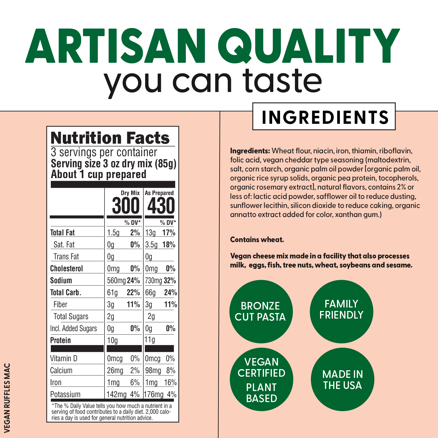 Ingredient list for Vegan Ruffles Mac and Cheese