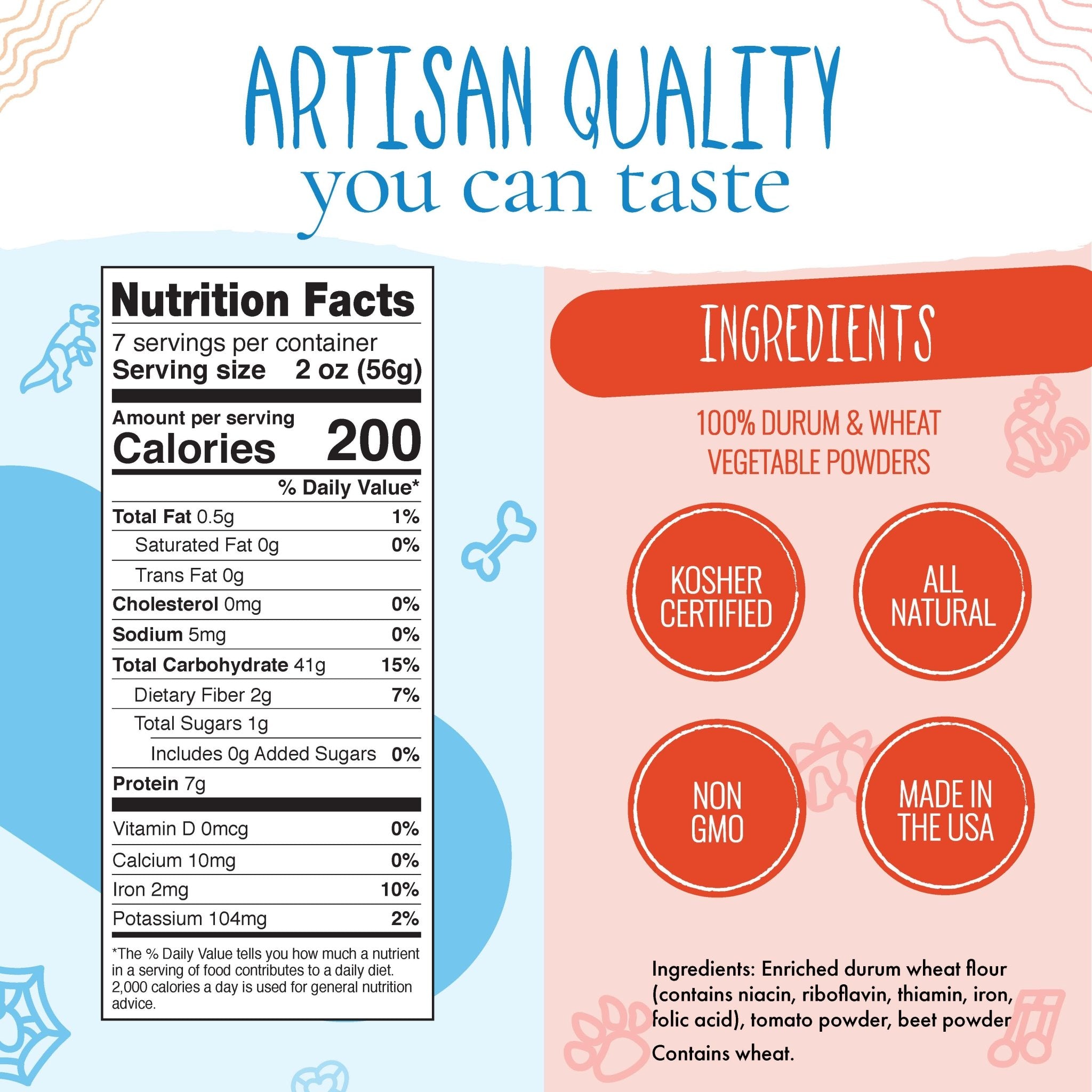 Nutrition facts for Hearts & Flowers Pasta