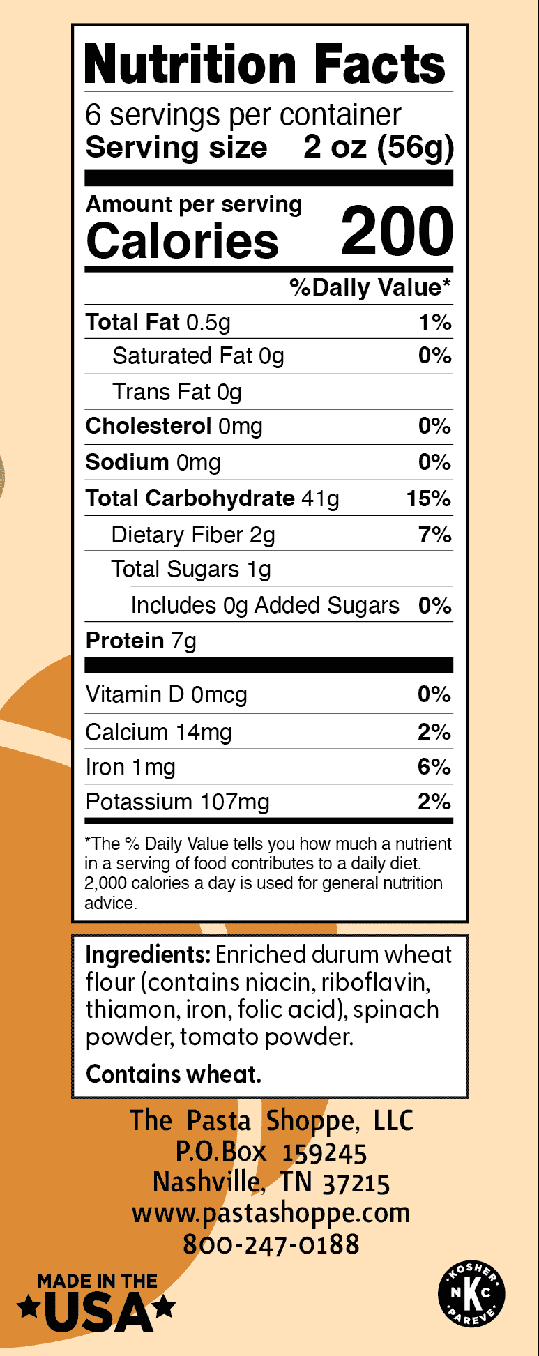 Nutrition facts for Pumpkin Patch Pasta