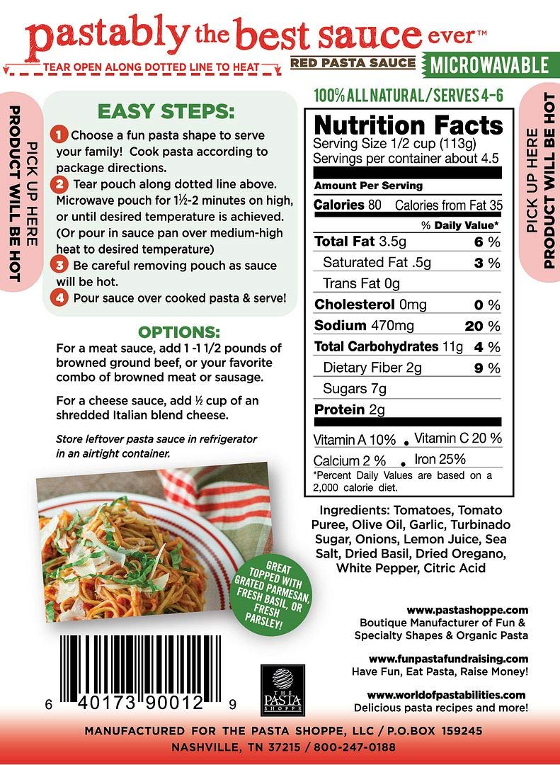 Nutrition facts for Pastably the BEST sauce Ever!